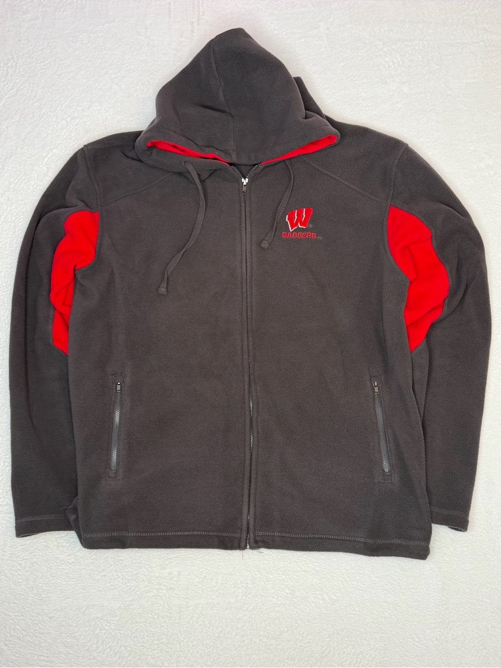 Wisconsin Badgers Colosseum Fleece Hoodie Full‎ Zip Black Red Large